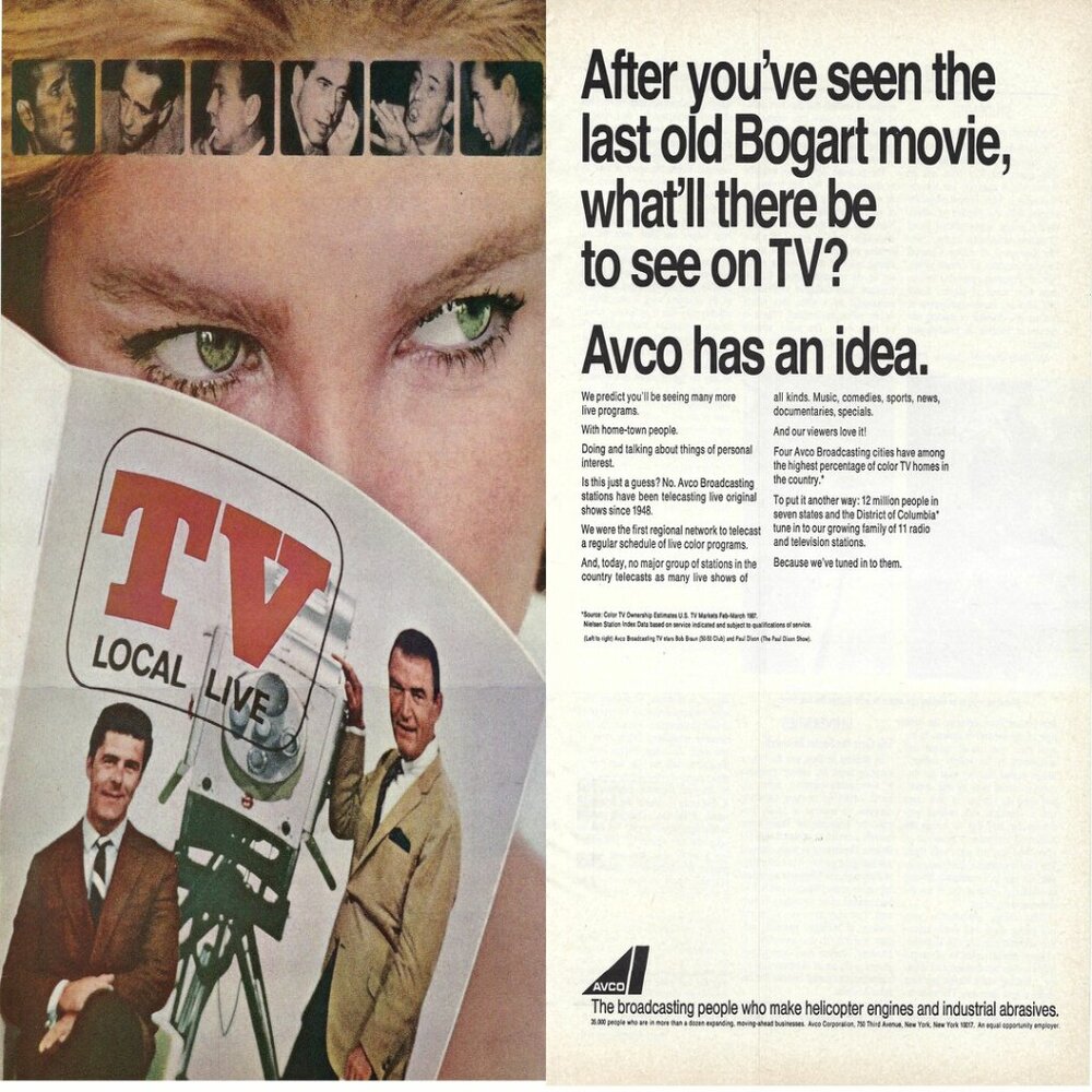 1967 AVCO Broadcasting Stations Live Shows Old Bogart Movie Vtg Print Ad/Poster